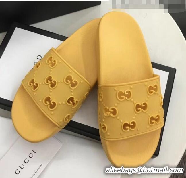 Good Looking Gucci Rubber GG Slide Sandal 573922 Yellow 2020 (For Women and Men)