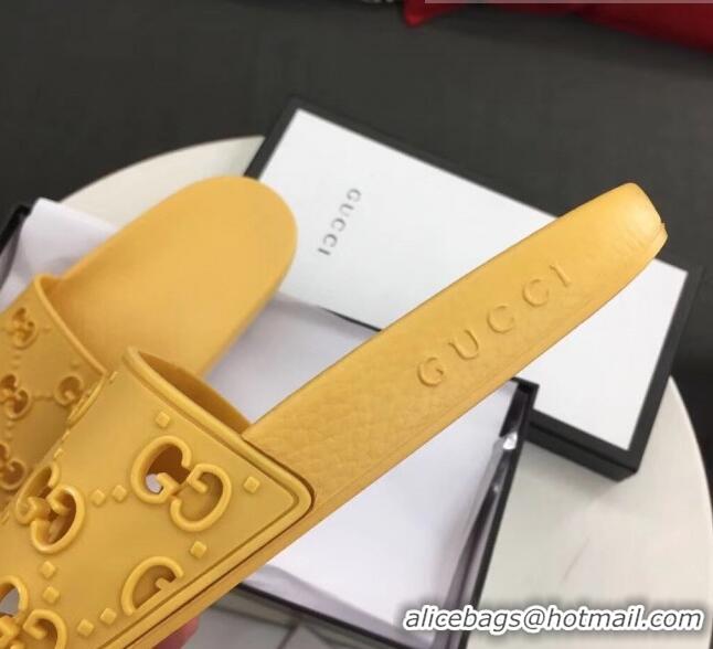 Good Looking Gucci Rubber GG Slide Sandal 573922 Yellow 2020 (For Women and Men)