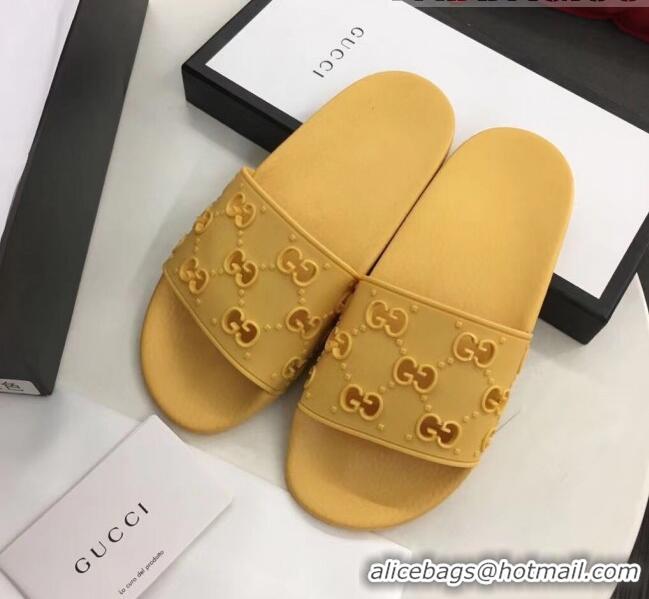 Good Looking Gucci Rubber GG Slide Sandal 573922 Yellow 2020 (For Women and Men)