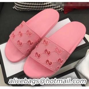 Discount Gucci Rubber GG Slide Sandal 573922 Pink 2020 (For Women and Men)