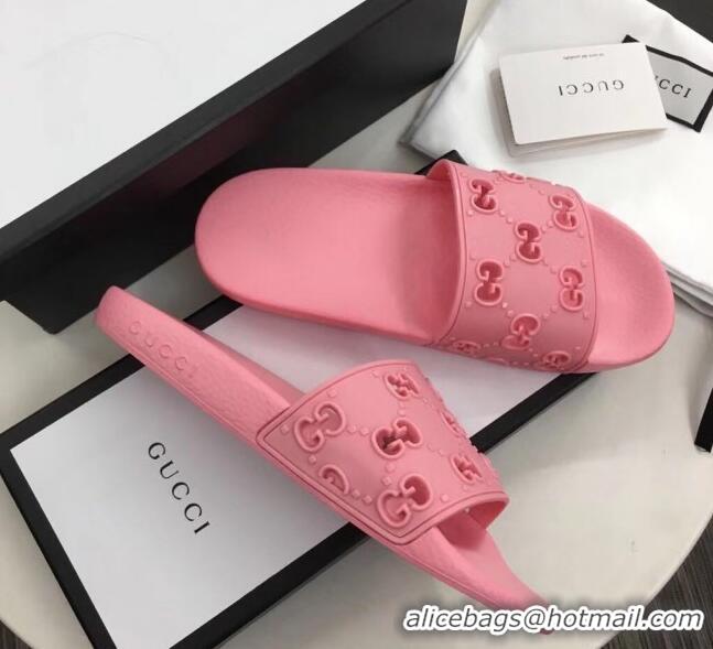 Discount Gucci Rubber GG Slide Sandal 573922 Pink 2020 (For Women and Men)