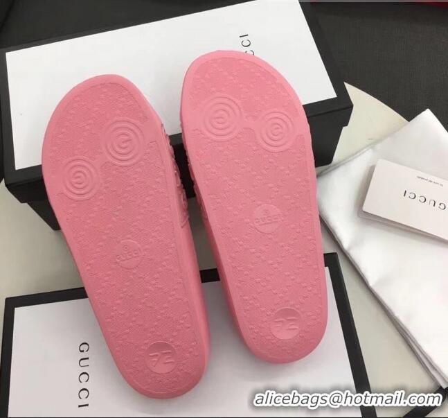 Discount Gucci Rubber GG Slide Sandal 573922 Pink 2020 (For Women and Men)