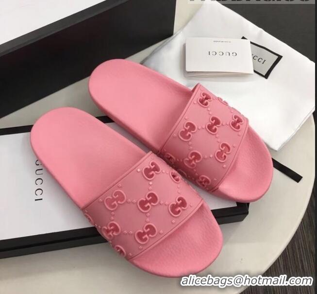 Discount Gucci Rubber GG Slide Sandal 573922 Pink 2020 (For Women and Men)