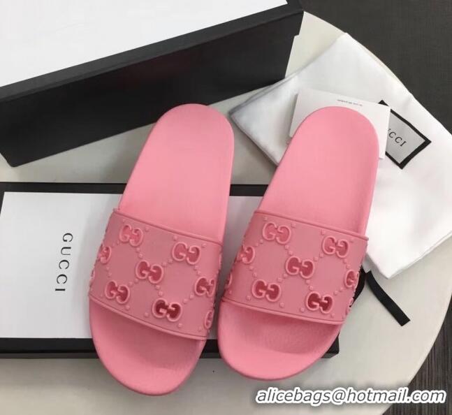 Discount Gucci Rubber GG Slide Sandal 573922 Pink 2020 (For Women and Men)