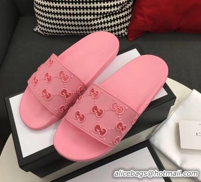 Discount Gucci Rubber GG Slide Sandal 573922 Pink 2020 (For Women and Men)