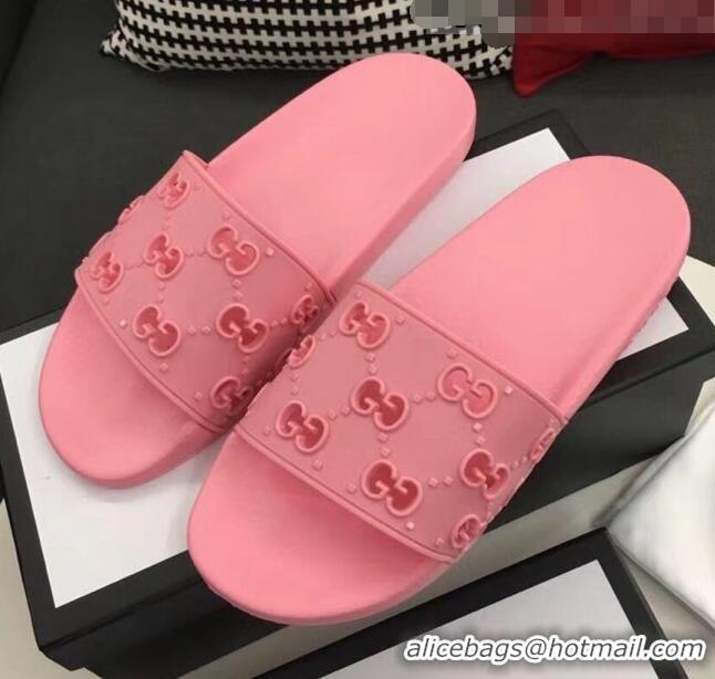 Discount Gucci Rubber GG Slide Sandal 573922 Pink 2020 (For Women and Men)