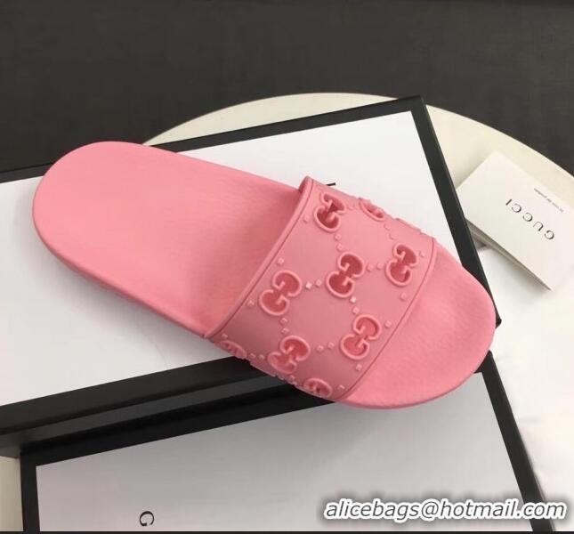 Discount Gucci Rubber GG Slide Sandal 573922 Pink 2020 (For Women and Men)