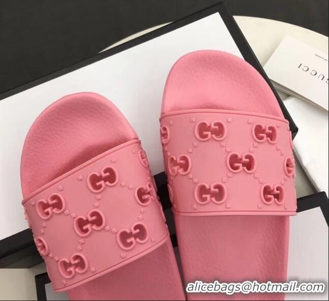 Discount Gucci Rubber GG Slide Sandal 573922 Pink 2020 (For Women and Men)