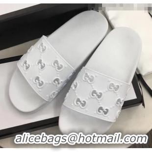 Grade Quality Gucci Rubber GG Slide Sandal 573922 White 2020(For Women and Men)