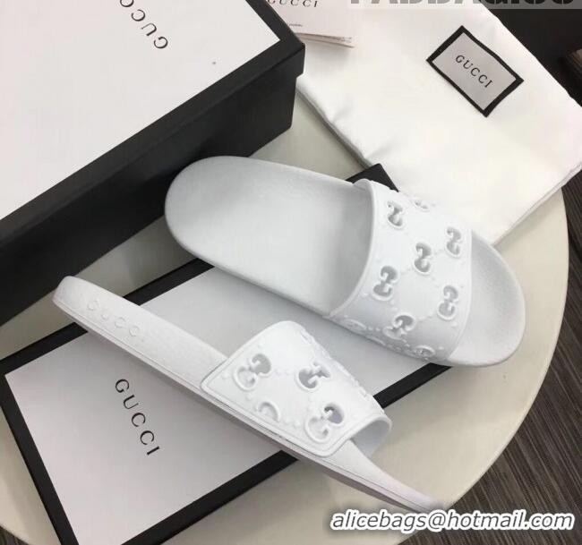 Grade Quality Gucci Rubber GG Slide Sandal 573922 White 2020(For Women and Men)