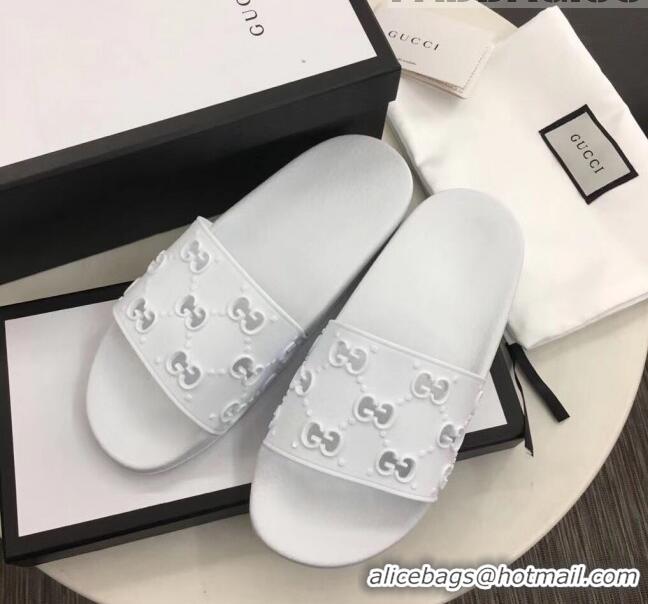 Grade Quality Gucci Rubber GG Slide Sandal 573922 White 2020(For Women and Men)