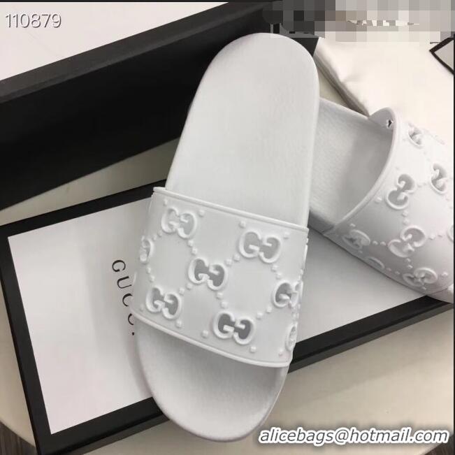 Grade Quality Gucci Rubber GG Slide Sandal 573922 White 2020(For Women and Men)