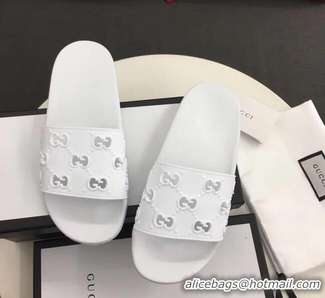 Grade Quality Gucci Rubber GG Slide Sandal 573922 White 2020(For Women and Men)