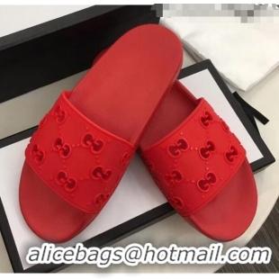 Buy Classic Gucci Rubber GG Slide Sandal 573922 Red 2020(For Women and Men)