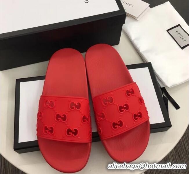 Buy Classic Gucci Rubber GG Slide Sandal 573922 Red 2020(For Women and Men)