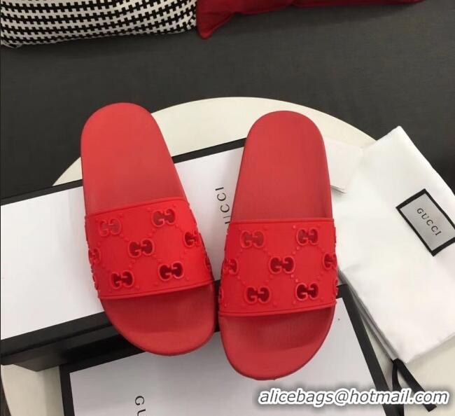 Buy Classic Gucci Rubber GG Slide Sandal 573922 Red 2020(For Women and Men)