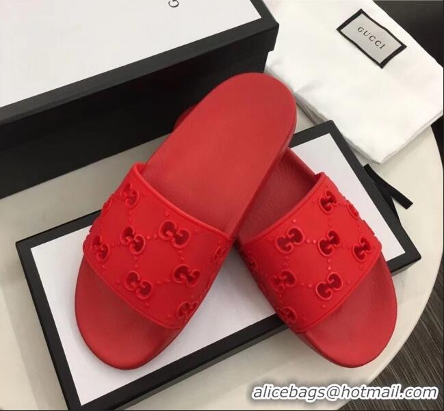 Buy Classic Gucci Rubber GG Slide Sandal 573922 Red 2020(For Women and Men)