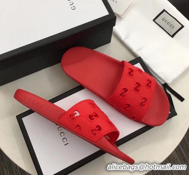 Buy Classic Gucci Rubber GG Slide Sandal 573922 Red 2020(For Women and Men)