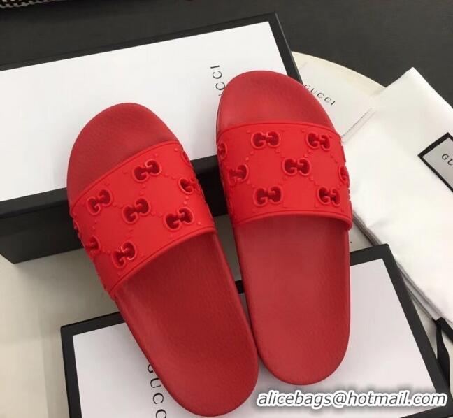 Buy Classic Gucci Rubber GG Slide Sandal 573922 Red 2020(For Women and Men)