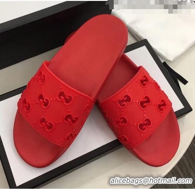 Buy Classic Gucci Rubber GG Slide Sandal 573922 Red 2020(For Women and Men)