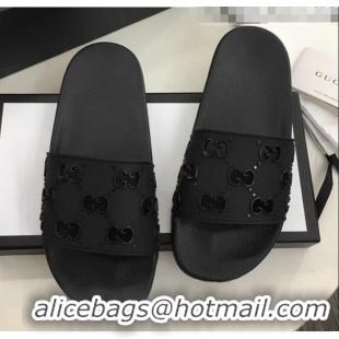 Low Cost Gucci Rubber GG Slide Sandal 573922 Black 2020(For Women and Men)