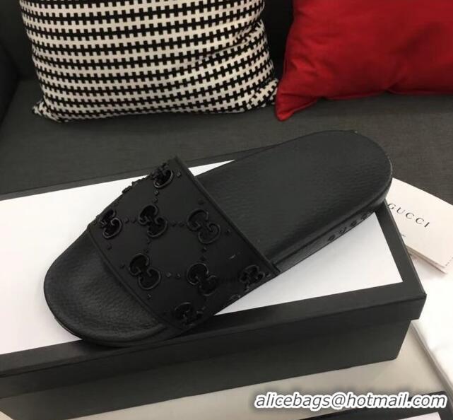 Low Cost Gucci Rubber GG Slide Sandal 573922 Black 2020(For Women and Men)