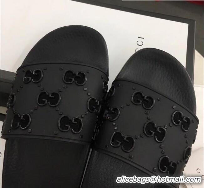 Low Cost Gucci Rubber GG Slide Sandal 573922 Black 2020(For Women and Men)