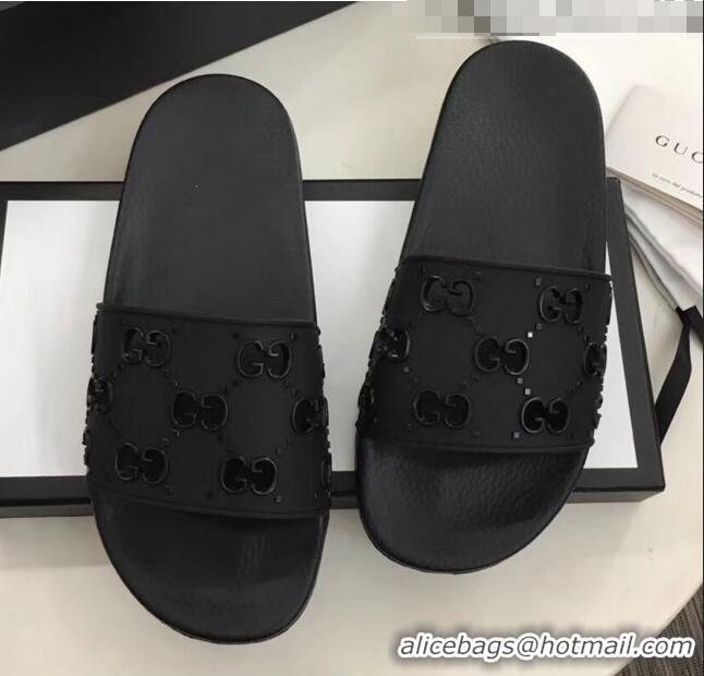 Low Cost Gucci Rubber GG Slide Sandal 573922 Black 2020(For Women and Men)