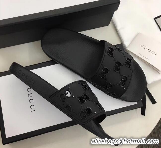 Low Cost Gucci Rubber GG Slide Sandal 573922 Black 2020(For Women and Men)