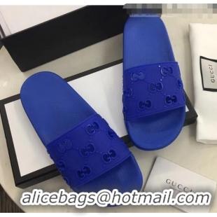 Good Product Gucci Rubber GG Slide Sandal 573922 Blue 2020(For Women and Men)