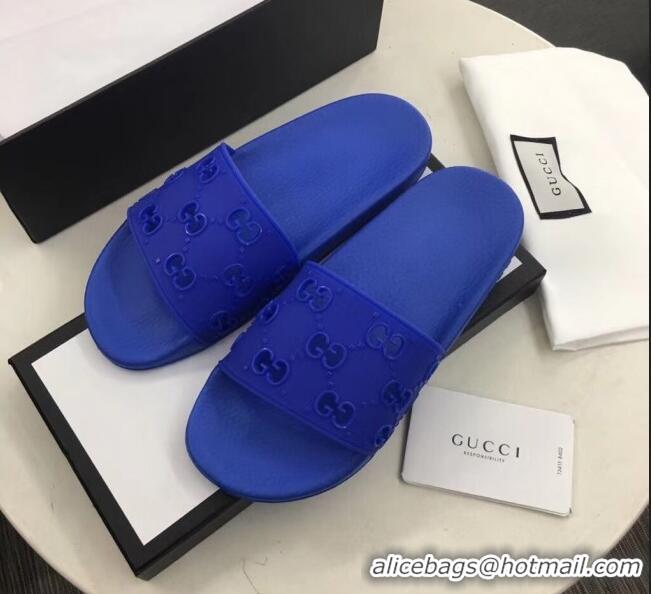 Good Product Gucci Rubber GG Slide Sandal 573922 Blue 2020(For Women and Men)