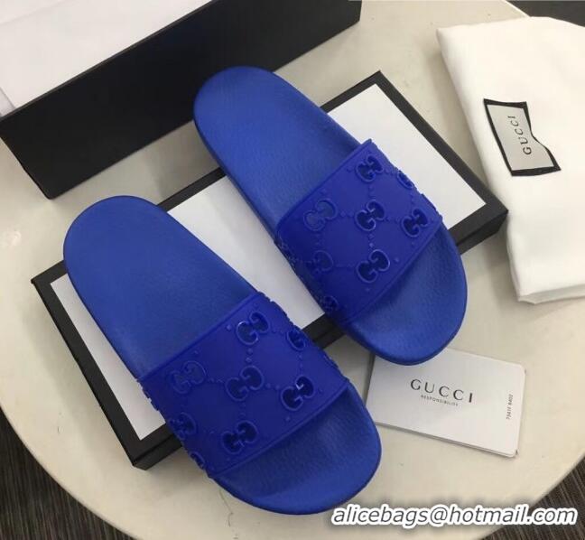 Good Product Gucci Rubber GG Slide Sandal 573922 Blue 2020(For Women and Men)