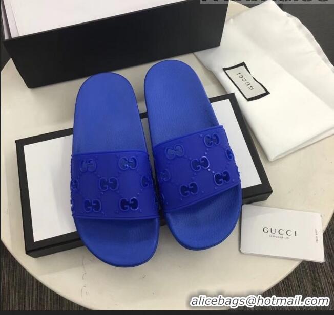 Good Product Gucci Rubber GG Slide Sandal 573922 Blue 2020(For Women and Men)