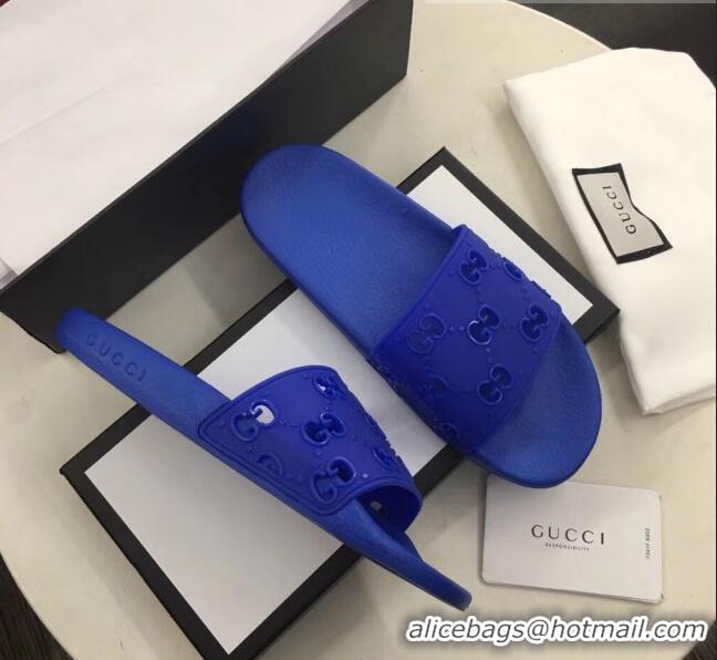 Good Product Gucci Rubber GG Slide Sandal 573922 Blue 2020(For Women and Men)