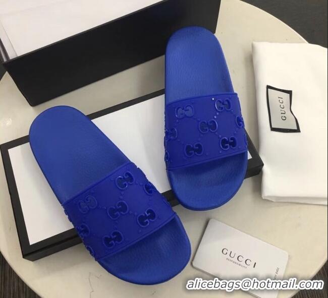 Good Product Gucci Rubber GG Slide Sandal 573922 Blue 2020(For Women and Men)