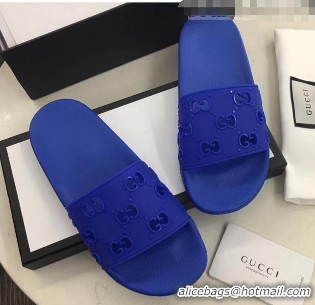 Good Product Gucci Rubber GG Slide Sandal 573922 Blue 2020(For Women and Men)