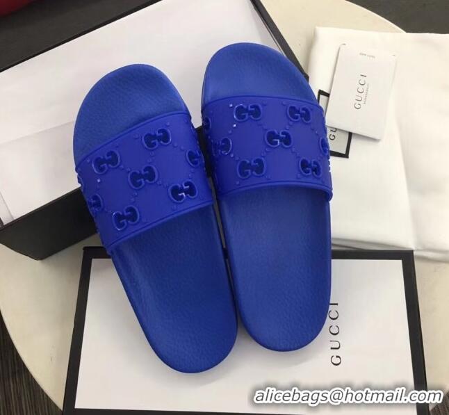 Good Product Gucci Rubber GG Slide Sandal 573922 Blue 2020(For Women and Men)