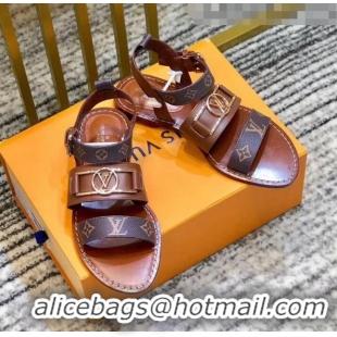 ​Best Quality Louis Vuitton ACADEMY Sandals in Calfskin & Monogram Canvas LV2632 Brown 2020