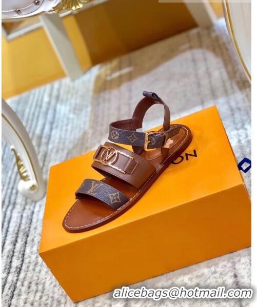 ​Best Quality Louis Vuitton ACADEMY Sandals in Calfskin & Monogram Canvas LV2632 Brown 2020