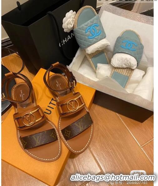 ​Best Quality Louis Vuitton ACADEMY Sandals in Calfskin & Monogram Canvas LV2632 Brown 2020