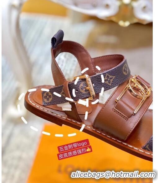 ​Best Quality Louis Vuitton ACADEMY Sandals in Calfskin & Monogram Canvas LV2632 Brown 2020