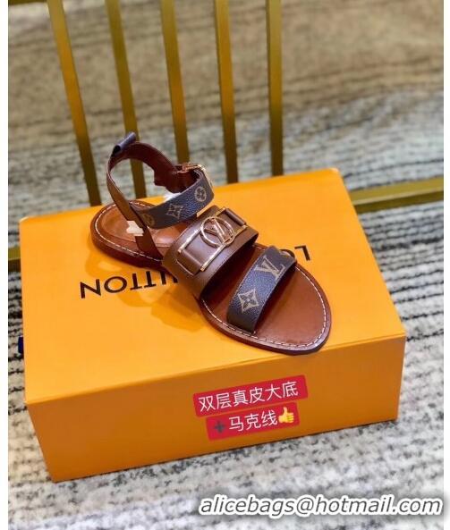 ​Best Quality Louis Vuitton ACADEMY Sandals in Calfskin & Monogram Canvas LV2632 Brown 2020