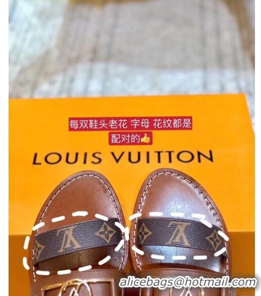 ​Best Quality Louis Vuitton ACADEMY Sandals in Calfskin & Monogram Canvas LV2632 Brown 2020