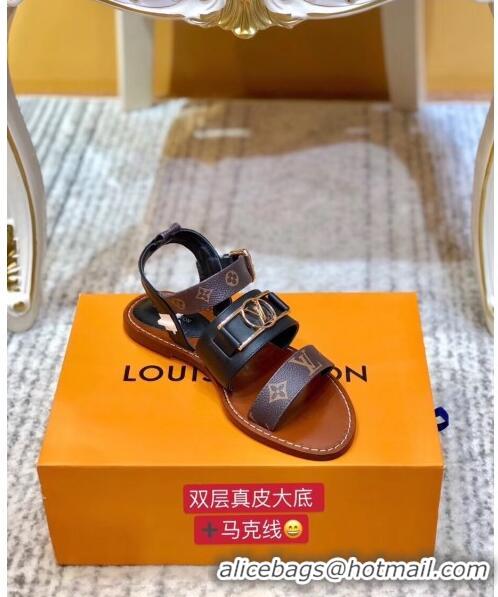 Inexpensive Louis Vuitton ACADEMY Sandals in Calfskin & Monogram Canvas LV2633 Black 2020