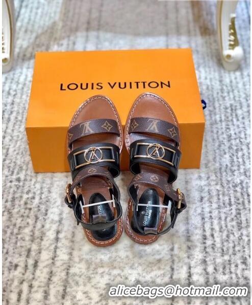 Inexpensive Louis Vuitton ACADEMY Sandals in Calfskin & Monogram Canvas LV2633 Black 2020