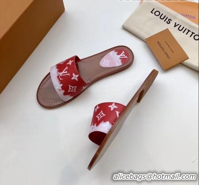 Latest Style Louis Vuitton LV Escale Lock It Flat Mule Sandals LV0623 Red 2020