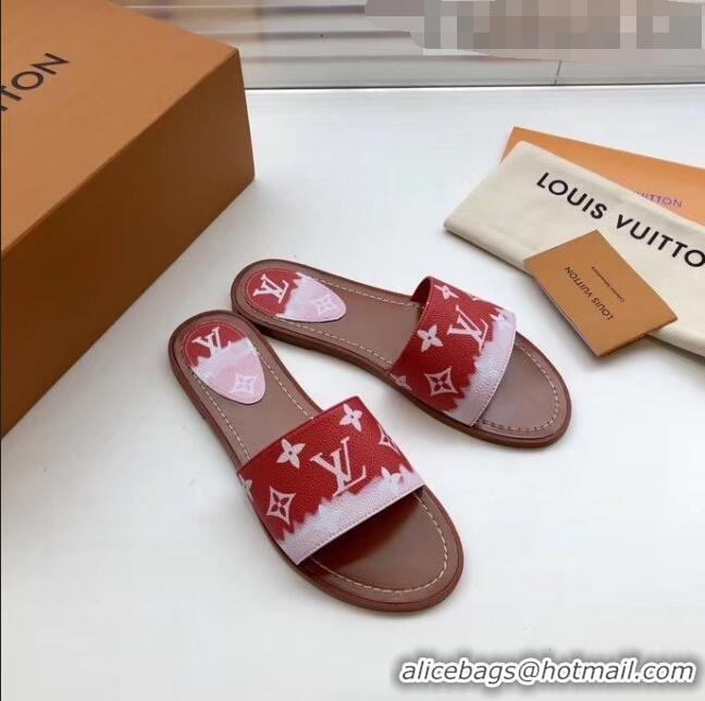 Latest Style Louis Vuitton LV Escale Lock It Flat Mule Sandals LV0623 Red 2020