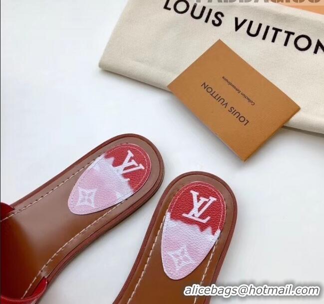 Latest Style Louis Vuitton LV Escale Lock It Flat Mule Sandals LV0623 Red 2020