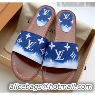 Imitation Louis Vuitton LV Escale Lock It Flat Mule Sandals LV0624 Blue 2020