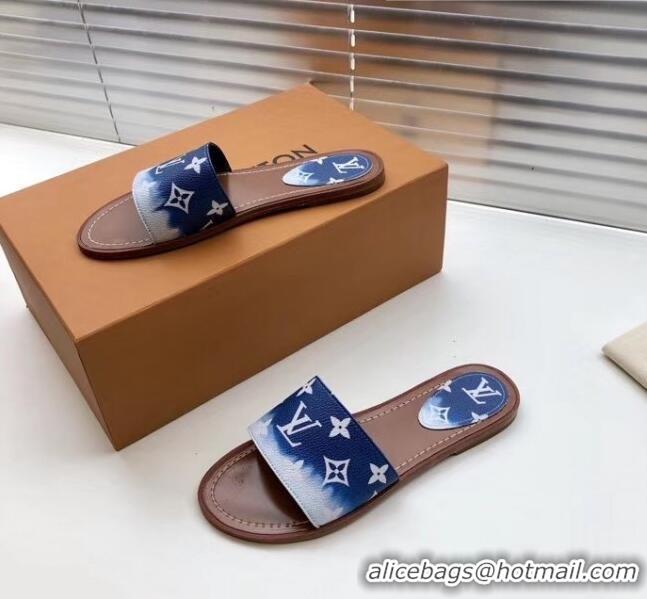 Imitation Louis Vuitton LV Escale Lock It Flat Mule Sandals LV0624 Blue 2020